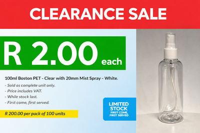 100ml Boston PET - Clear with 20mm Mist Spray - White - Clearance (Pack of 100 units)
