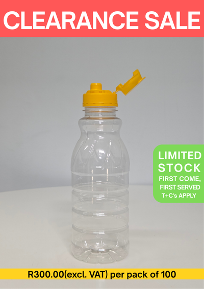 350ml PET Juice Bottle - Clear with 38mm Sports Flip Cap - Assorted Colours (100 per pack)