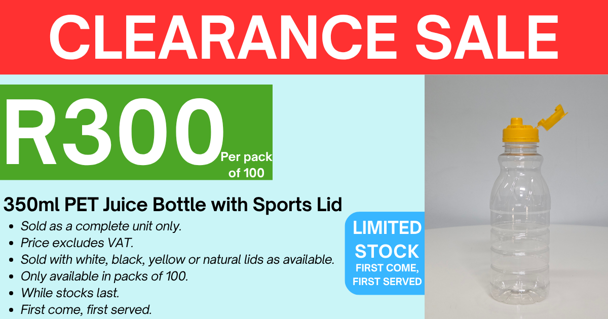 350ml PET Juice Bottle - Clear with 38mm Sports Flip Cap - Assorted Colours (100 per pack)