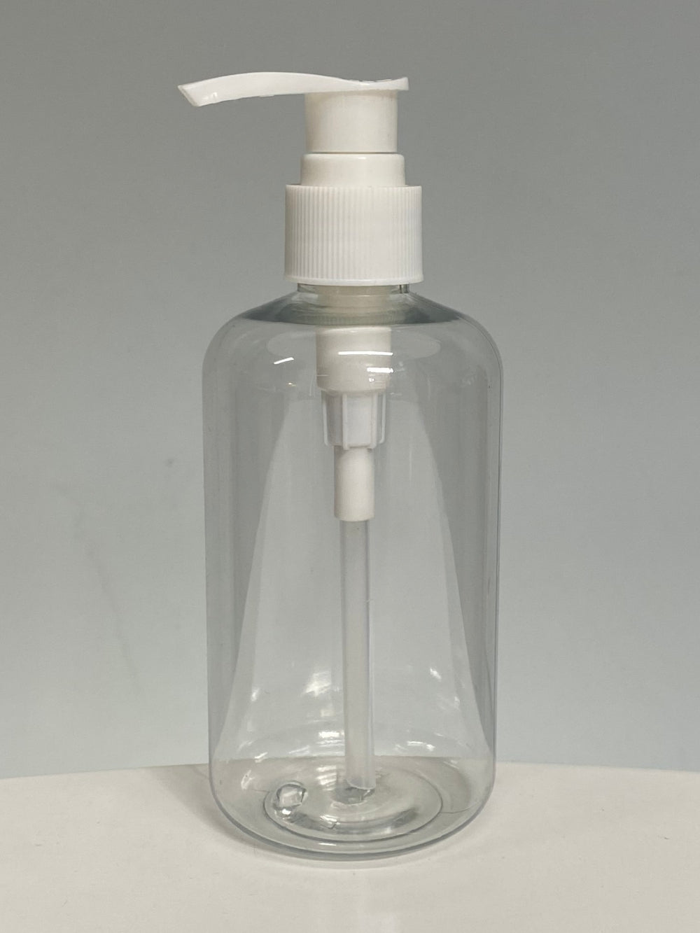250ml Boston Squat PET - Clear with 24mm Lotion Pump - White - Clearance (Pack of 100 units)